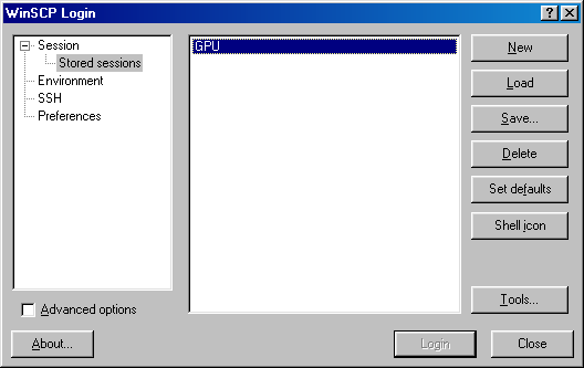 screen shot of WinSCP Login