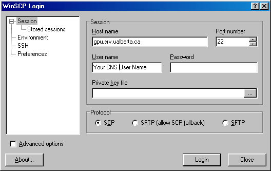 screen shot of WinSCP Login